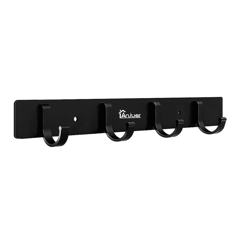 Anjuer Wall Coat Rack Coat Hooks Wall Mounted Aluminum Alloy Hook Rack for Clothes (4 Hooks Black) - Image 1